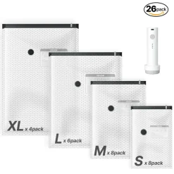 VEVOR Vacuum Storage Bags, 26 Pack Space Saver Vacuum Seal Bags for Clothing, with Pump and Charging Cable, Double Zipper Seal, Thickened PA and PE, Compression for Clothes Storage, Travel Luggage