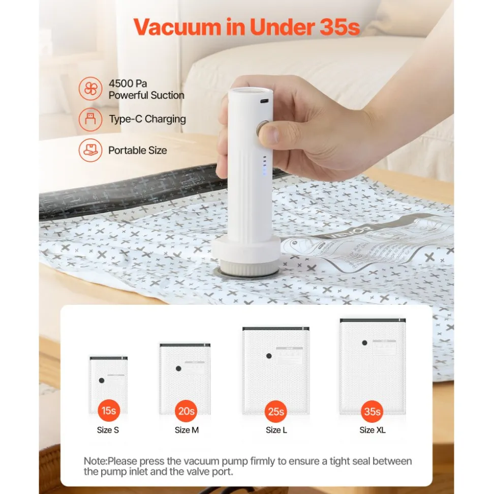 VEVOR Vacuum Storage Bags, 26 Pack Space Saver Vacuum Seal Bags for Clothing, with Pump and Charging Cable, Double Zipper Seal, Thickened PA and PE, Compression for Clothes Storage, Travel Luggage