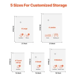 VEVOR Vacuum Storage Bags, 20 Pack Space Saver Seal Bag(4 Jumbo/4 Large/4 Medium/4 Small/4 Roll), Compression Airtight Zipper Space Bags with Hand Pump, for Cloth, Bedding, Blanket, Pillow, Travel