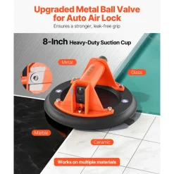 VEVOR Vacuum Suction Cup, 8-Inch Vacuum Glass Lifter with ABS Handle, 400 lbs Max Lifting Capacity Tile Suction Cup Tool with Carrying Case for Lifting Large Tile, Granite, Drywall, Windows (2-Pack)