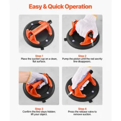VEVOR Vacuum Suction Cup, 8-Inch Vacuum Glass Lifter with ABS Handle, 400 lbs Max Lifting Capacity Tile Suction Cup Tool with Carrying Case for Lifting Large Tile, Granite, Drywall, Windows (2-Pack)