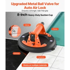 VEVOR Vacuum Suction Cup, 8-Inch Vacuum Glass Lifter with Metal Handle, 429 lbs Max Lifting Capacity Tile Suction Cup Tool with Carrying Case for Lifting Large Tile, Granite, Drywall, Windows (2-Pack)