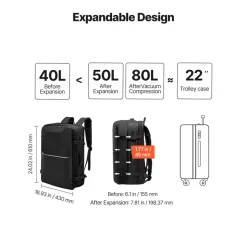 VEVOR Vacuum Travel Backpack, 65L, Expandable Vacuum Seal Compression Travel Backpack, with TSA-Approved Lock, Multiple Pockets Compartments, Water-Resistant Carry-On Suitcase Luggage, No Pump, Black