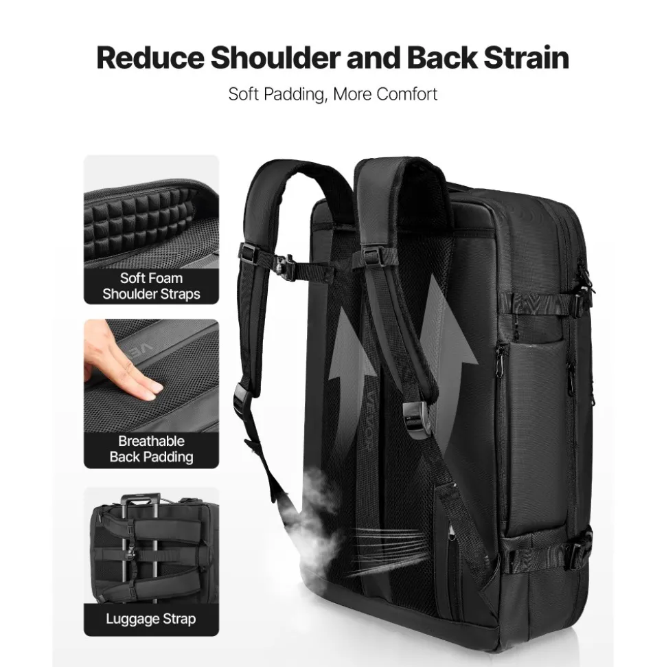 VEVOR Vacuum Travel Backpack, 80L, Expandable Vacuum Seal Compression Travel Backpack with Pump, with TSA-Approved Lock, Airback Vacpack, Water-Resistant Carry-On Suitcase Luggage, for Business, Black