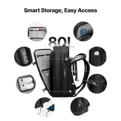 VEVOR Vacuum Travel Backpack, 80L, Expandable Vacuum Seal Compression Travel Backpack with Pump, with TSA-Approved Lock, Airback Vacpack, Water-Resistant Carry-On Suitcase Luggage, for Business, Black