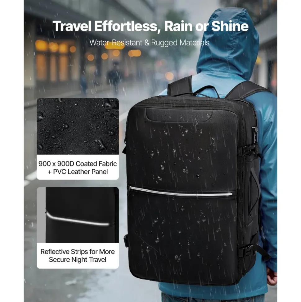 VEVOR Vacuum Travel Backpack, 80L, Expandable Vacuum Seal Compression Travel Backpack with Pump, with TSA-Approved Lock, Airback Vacpack, Water-Resistant Carry-On Suitcase Luggage, for Business, Black