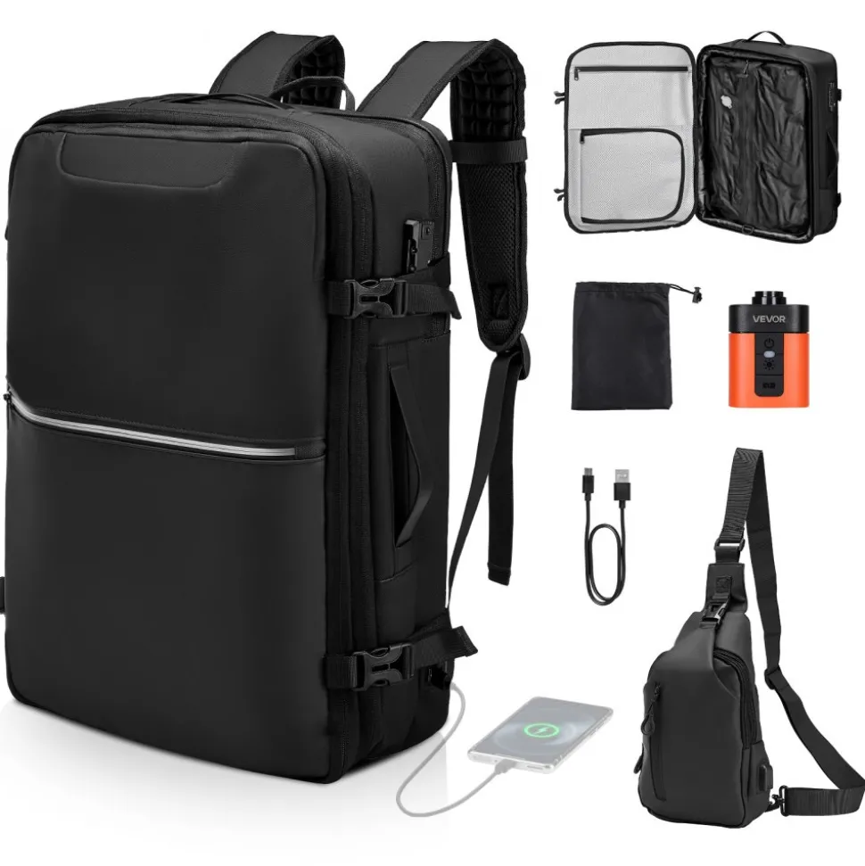 VEVOR Vacuum Travel Backpack, 80L, Expandable Vacuum Seal Compression Travel Backpack with Pump, with TSA-Approved Lock, Airback Vacpack, Water-Resistant Carry-On Suitcase Luggage, for Business, Black