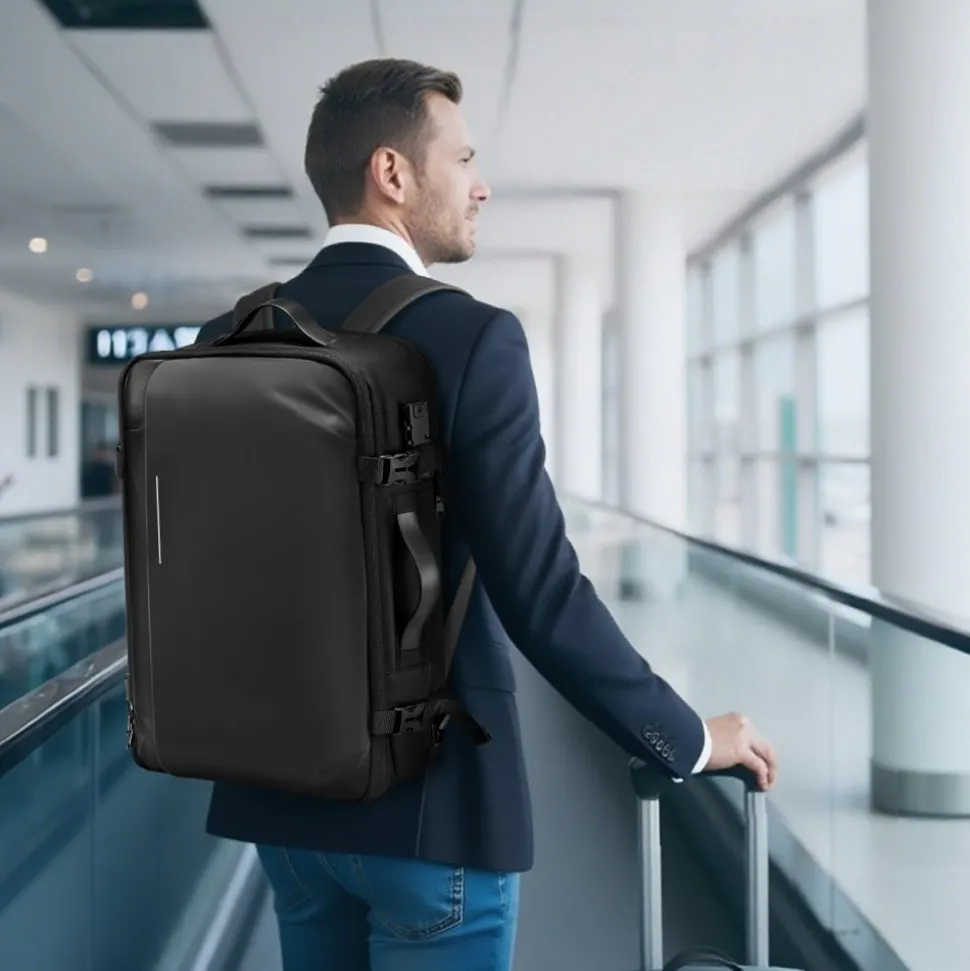 VEVOR Vacuum Travel Backpack, 65L, Expandable Vacuum Seal Compression Travel Backpack with Pump, with TSA-Approved Lock, Airback Vacpack, Water-Resistant Carry-On Suitcase Luggage, for Business, Black