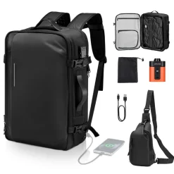 VEVOR Vacuum Travel Backpack, 65L, Expandable Vacuum Seal Compression Travel Backpack with Pump, with TSA-Approved Lock, Airback Vacpack, Water-Resistant Carry-On Suitcase Luggage, for Business, Black