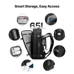 VEVOR Vacuum Travel Backpack, 65L, Expandable Vacuum Seal Compression Travel Backpack with Pump, with TSA-Approved Lock, Airback Vacpack, Water-Resistant Carry-On Suitcase Luggage, for Business, Black