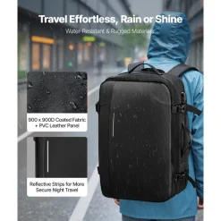 VEVOR Vacuum Travel Backpack, 65L, Expandable Vacuum Seal Compression Travel Backpack with Pump, with TSA-Approved Lock, Airback Vacpack, Water-Resistant Carry-On Suitcase Luggage, for Business, Black