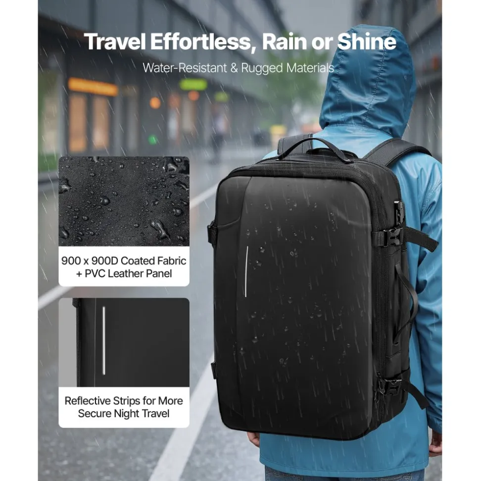 VEVOR Vacuum Travel Backpack, 65L, Expandable Vacuum Seal Compression Travel Backpack with Pump, with TSA-Approved Lock, Airback Vacpack, Water-Resistant Carry-On Suitcase Luggage, for Business, Black