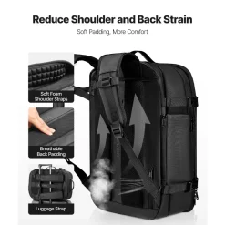 VEVOR Vacuum Travel Backpack, 65L, Expandable Vacuum Seal Compression Travel Backpack with Pump, with TSA-Approved Lock, Airback Vacpack, Water-Resistant Carry-On Suitcase Luggage, for Business, Black