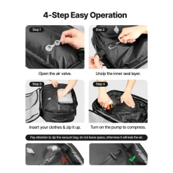 VEVOR Vacuum Travel Backpack, 35L, Vacuum Seal Compression Travel Backpack with Air Pump, Multiple Pockets & Compartments, Water-Resistant Carry-On Suitcase Luggage, Casual Personal Item Bag, Black