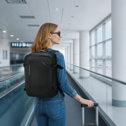 VEVOR Vacuum Travel Backpack, 35L, Vacuum Seal Compression Travel Backpack with Air Pump, Multiple Pockets & Compartments, Water-Resistant Carry-On Suitcase Luggage, Casual Personal Item Bag, Black