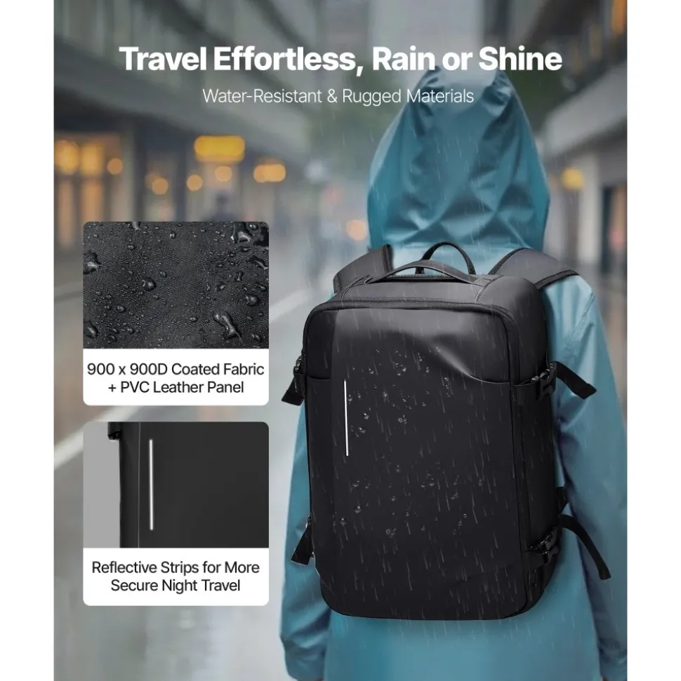 VEVOR Vacuum Travel Backpack, 35L, Vacuum Seal Compression Travel Backpack with Air Pump, Multiple Pockets & Compartments, Water-Resistant Carry-On Suitcase Luggage, Casual Personal Item Bag, Black
