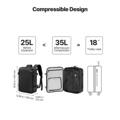 VEVOR Vacuum Travel Backpack, 35L, Vacuum Seal Compression Travel Backpack with Air Pump, Multiple Pockets & Compartments, Water-Resistant Carry-On Suitcase Luggage, Casual Personal Item Bag, Black