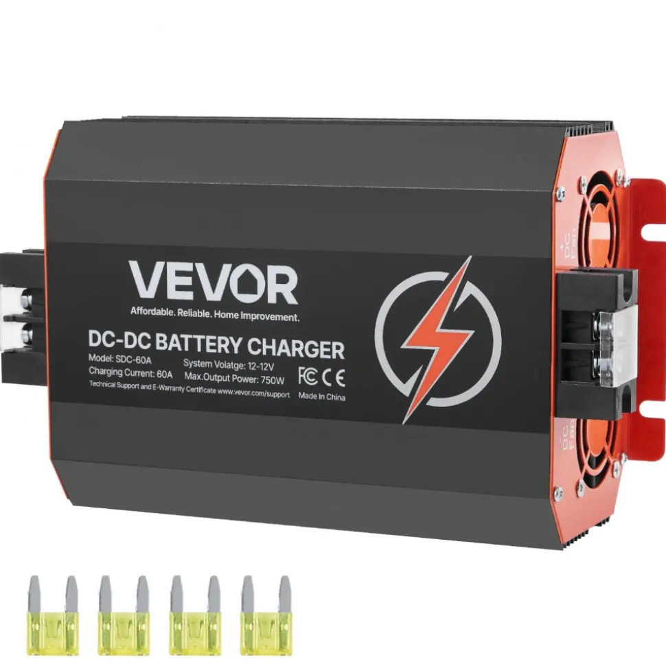 VEVOR 12V 60A DC to DC Battery Charger, 750W, On-Board Battery Charger for Lead-Acid, Lithium, AGM, GEL, and Flooded Batteries, Smart Multi-Stage Charging, for RVs, Commercial Vehicles, Boats, Yachts