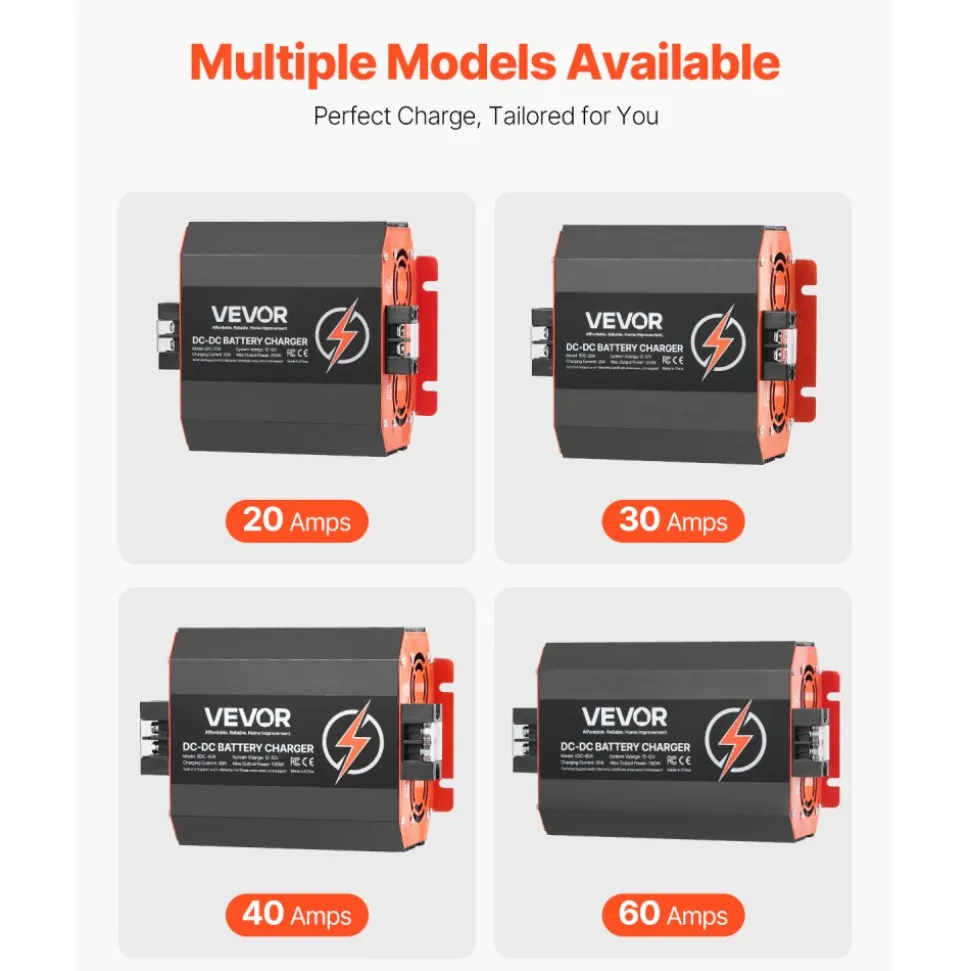 VEVOR 12V 40A DC to DC Battery Charger, 500W, On-Board Battery Charger for Lead-Acid, Lithium, AGM, GEL, and Flooded Batteries, Smart Multi-Stage Charging, for RVs, Commercial Vehicles, Boats, Yachts