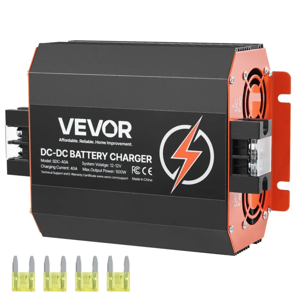 VEVOR 12V 40A DC to DC Battery Charger, 500W, On-Board Battery Charger for Lead-Acid, Lithium, AGM, GEL, and Flooded Batteries, Smart Multi-Stage Charging, for RVs, Commercial Vehicles, Boats, Yachts