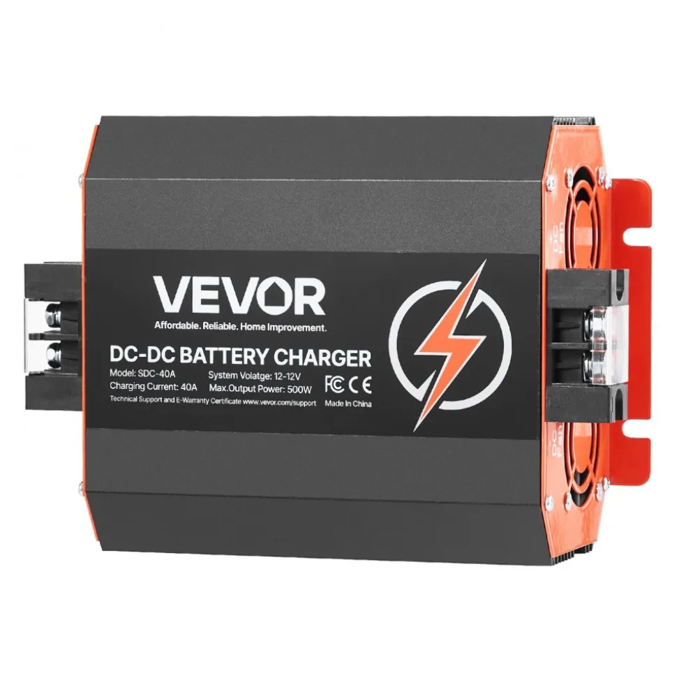 VEVOR 12V 40A DC to DC Battery Charger, 500W, On-Board Battery Charger for Lead-Acid, Lithium, AGM, GEL, and Flooded Batteries, Smart Multi-Stage Charging, for RVs, Commercial Vehicles, Boats, Yachts
