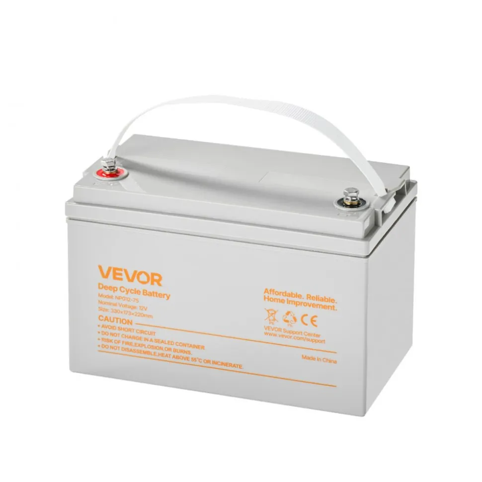 VEVOR 12V 75Ah Deep Cycle Battery, Sealed AGM Technology, Rechargeable Lead Acid AGM Battery, Backup Replacement for Scooters, Electric Mobility Wheelchair, Solar System Off-Grid Home Energy Storage
