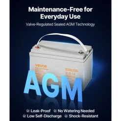 VEVOR 12V 75Ah Deep Cycle Battery, Sealed AGM Technology, Rechargeable Lead Acid AGM Battery, Backup Replacement for Scooters, Electric Mobility Wheelchair, Solar System Off-Grid Home Energy Storage