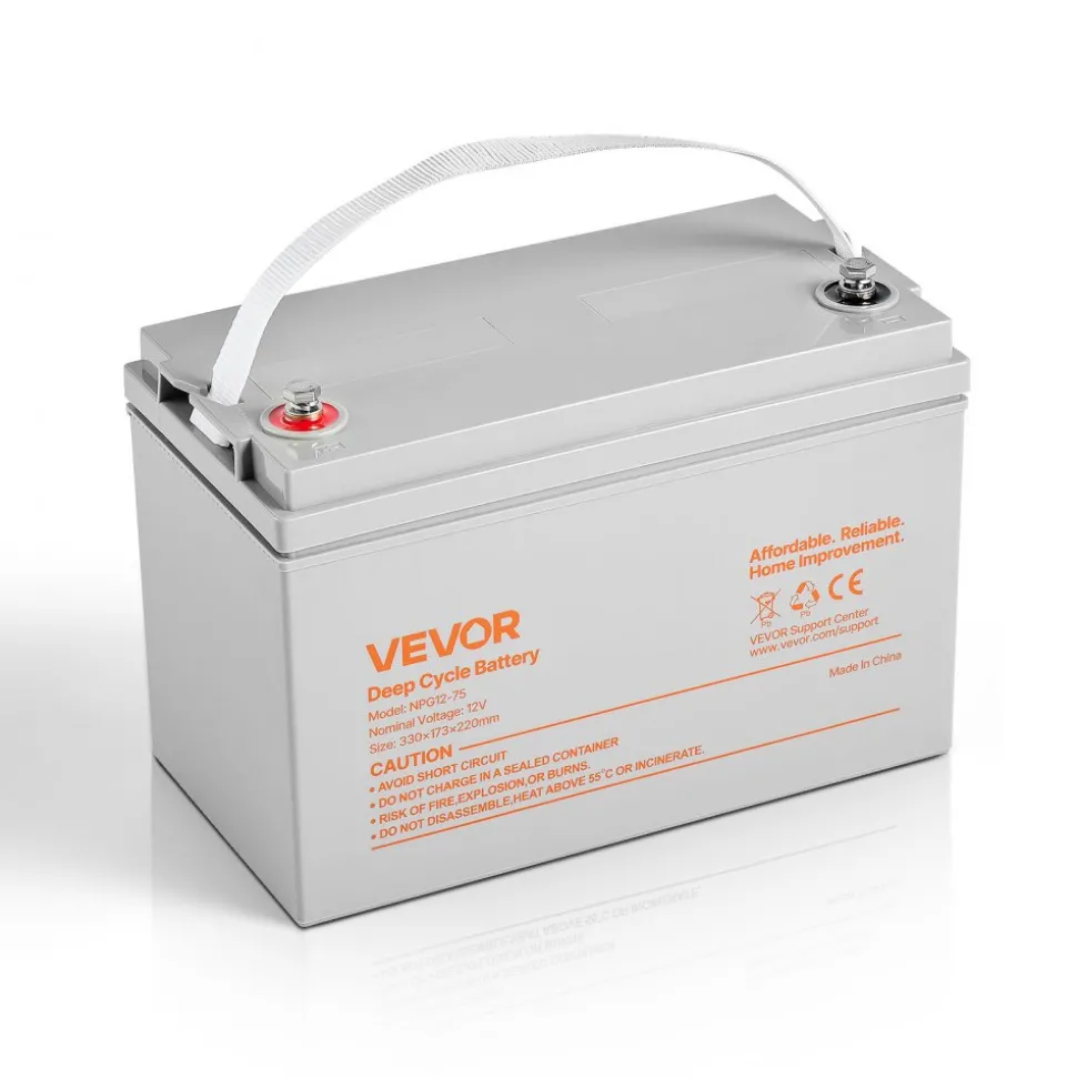 VEVOR 12V 75Ah Deep Cycle Battery, Sealed AGM Technology, Rechargeable Lead Acid AGM Battery, Backup Replacement for Scooters, Electric Mobility Wheelchair, Solar System Off-Grid Home Energy Storage