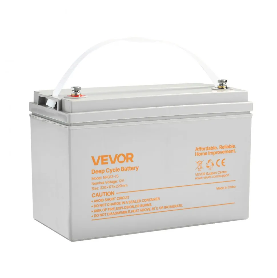 VEVOR 12V 75Ah Deep Cycle Battery, Sealed AGM Technology, Rechargeable Lead Acid AGM Battery, Backup Replacement for Scooters, Electric Mobility Wheelchair, Solar System Off-Grid Home Energy Storage