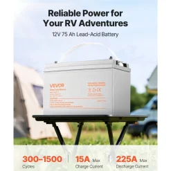 VEVOR 12V 75Ah Deep Cycle Battery, Sealed AGM Technology, Rechargeable Lead Acid AGM Battery, Backup Replacement for Scooters, Electric Mobility Wheelchair, Solar System Off-Grid Home Energy Storage