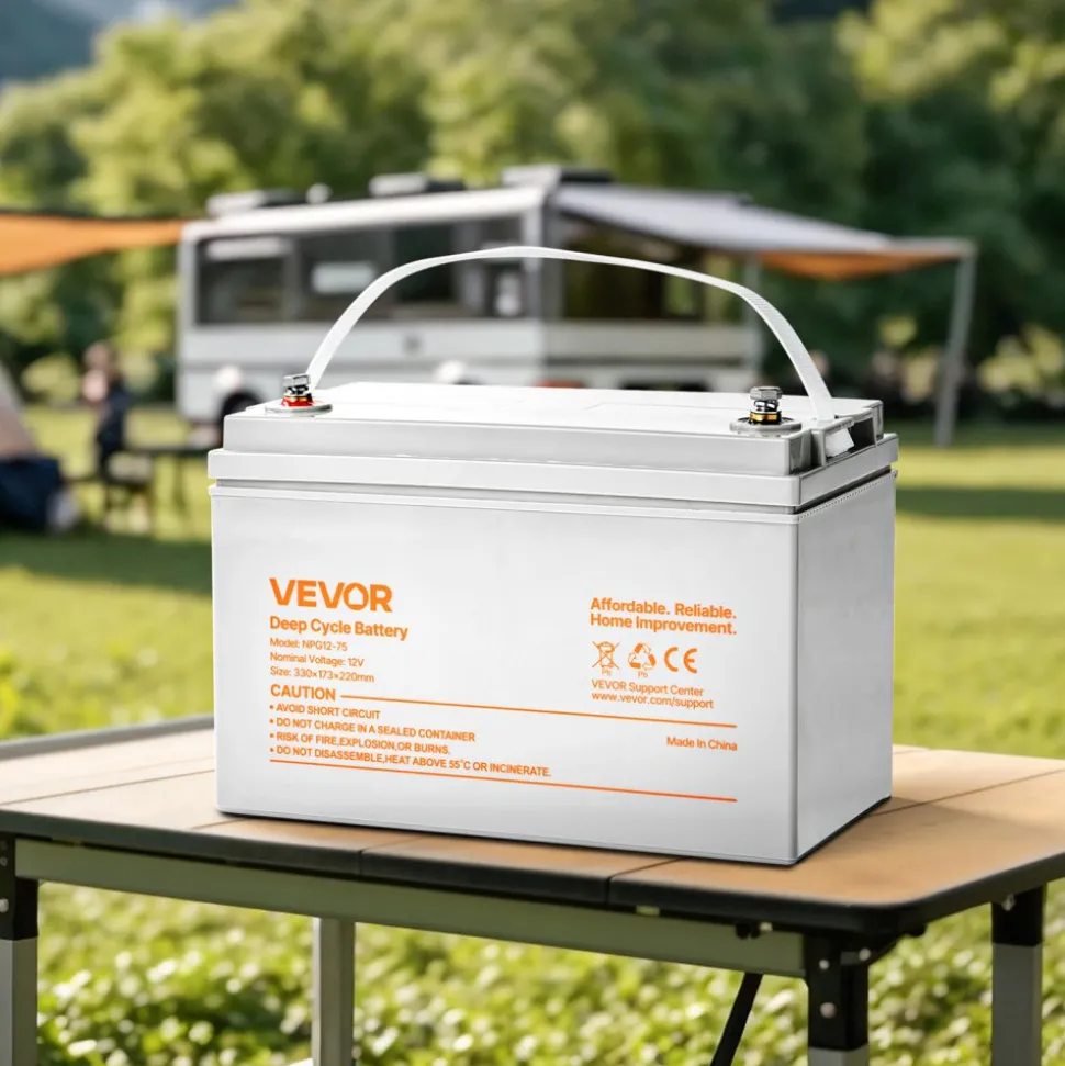VEVOR 12V 75Ah Deep Cycle Battery, Sealed AGM Technology, Rechargeable Lead Acid AGM Battery, Backup Replacement for Scooters, Electric Mobility Wheelchair, Solar System Off-Grid Home Energy Storage
