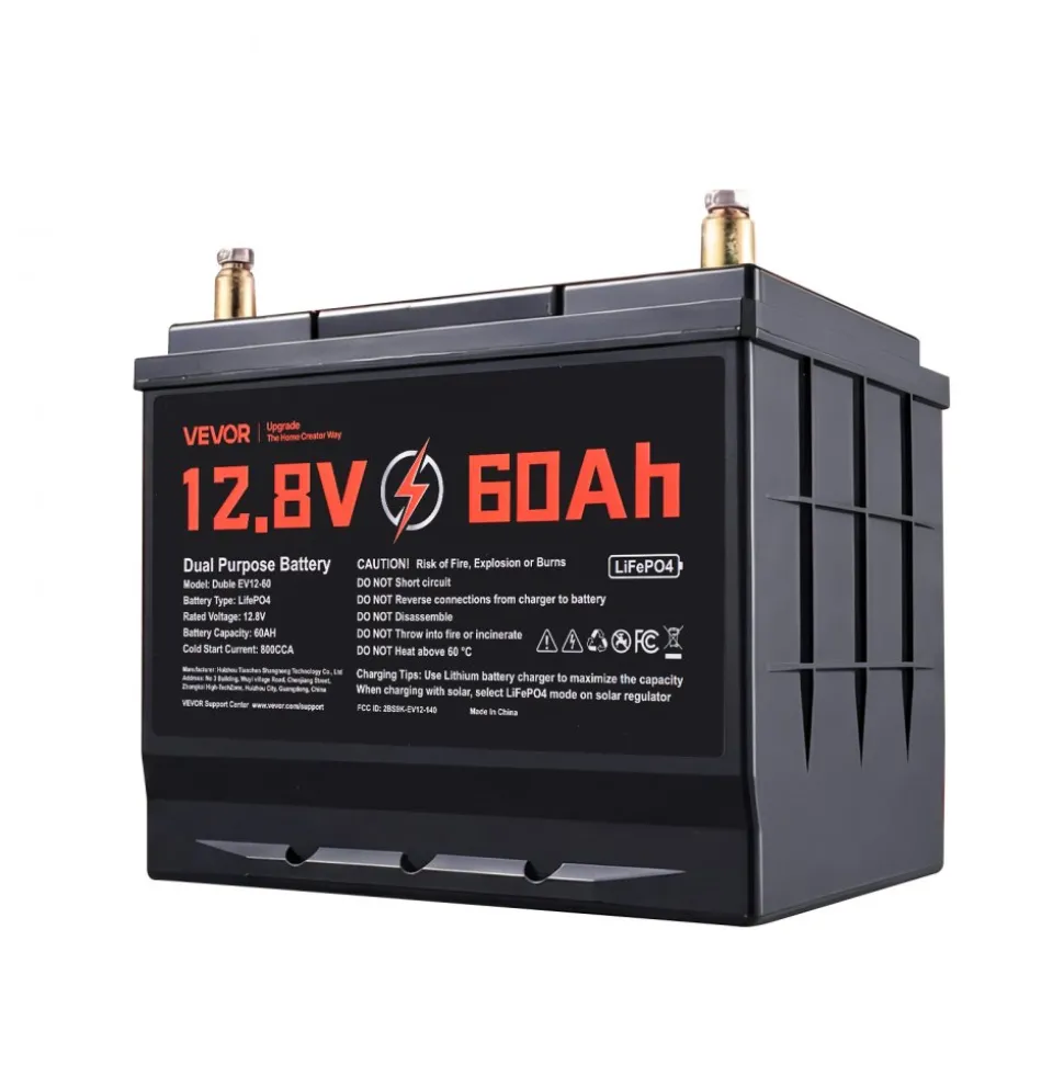 VEVOR 12V 60Ah Dual Purpose LiFePO4 Lithium Battery, 800 CCA Group 24, Lithium-ion Starter Battery Plus Deep Cycle, Built-in Smart BMS, Car Start-Stop, for Automotive, Trolling Motor, Engine Starting