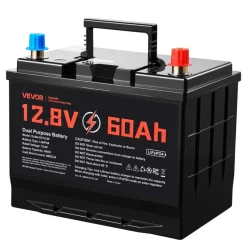 VEVOR 12V 60Ah Dual Purpose LiFePO4 Lithium Battery, 800 CCA Group 24, Lithium-ion Starter Battery Plus Deep Cycle, Built-in Smart BMS, Car Start-Stop, for Automotive, Trolling Motor, Engine Starting