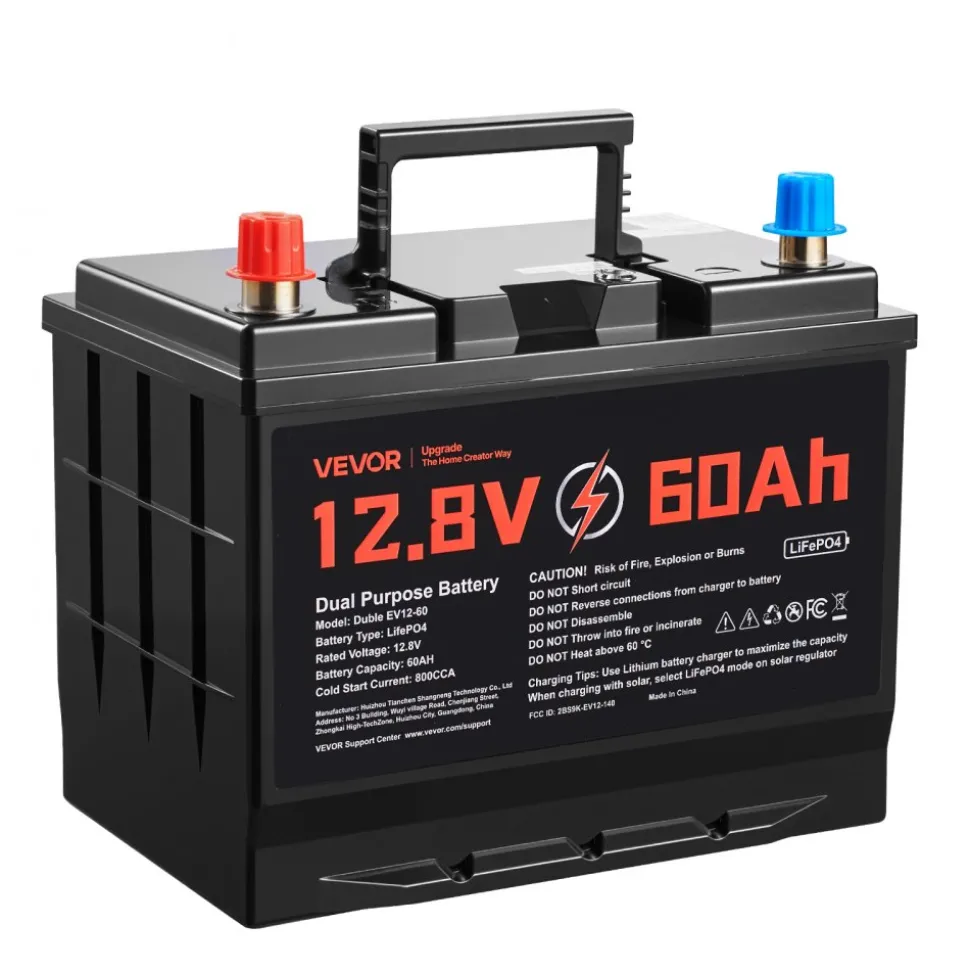VEVOR 12V 60Ah Dual Purpose LiFePO4 Lithium Battery, 800 CCA Group 24, Lithium-ion Starter Battery Plus Deep Cycle, Built-in Smart BMS, Car Start-Stop, for Automotive, Trolling Motor, Engine Starting