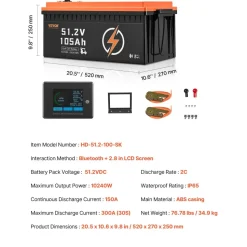 VEVOR 48V 105Ah Golf Cart Lithium Battery, 48 Volt Golf Cart Battery with 200A BMS, LCD Monitor and Mobile APP, LiFePO4 Battery with 600A Peak Current, ABS Shell and 4000+ Cycles, for Golf Carts