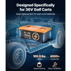 VEVOR 48V 105Ah Golf Cart Lithium Battery, 48 Volt Golf Cart Battery with 200A BMS, Touch Monitor and Mobile APP, LiFePO4 Battery with 600A Peak Current, 20A Charger and 4000+ Cycles, for Golf Carts