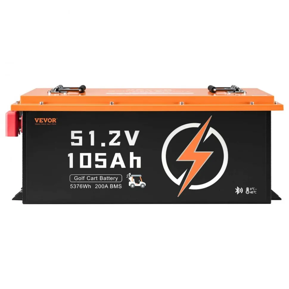 VEVOR 48V 105Ah Golf Cart Lithium Battery, 48 Volt Golf Cart Battery with 200A BMS, Touch Monitor and Mobile APP, LiFePO4 Battery with 600A Peak Current, 20A Charger and 4000+ Cycles, for Golf Carts