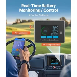 VEVOR 48V 105Ah Golf Cart Lithium Battery, 48 Volt Golf Cart Battery with 200A BMS, Touch Monitor and Mobile APP, LiFePO4 Battery with 600A Peak Current, 20A Charger and 4000+ Cycles, for Golf Carts