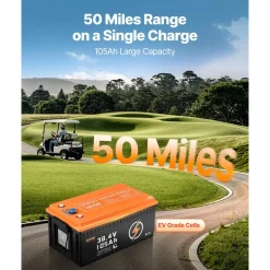 VEVOR 36V 105Ah Golf Cart Lithium Battery, 36 Volt Golf Cart Battery with 200A BMS, LCD Monitor and Mobile APP, LiFePO4 Battery with 600A Peak Current, 20A Charger and 4000+ Cycles, for Golf Carts