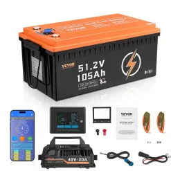 VEVOR 48V 105Ah Golf Cart Lithium Battery, 48 Volt Golf Cart Battery with 200A BMS, LCD Monitor and Mobile APP, LiFePO4 Battery with 600A Peak Current, 20A Charger and 4000+ Cycles, for Golf Carts
