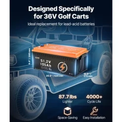 VEVOR 48V 105Ah Golf Cart Lithium Battery, 48 Volt Golf Cart Battery with 200A BMS, LCD Monitor and Mobile APP, LiFePO4 Battery with 600A Peak Current, 20A Charger and 4000+ Cycles, for Golf Carts