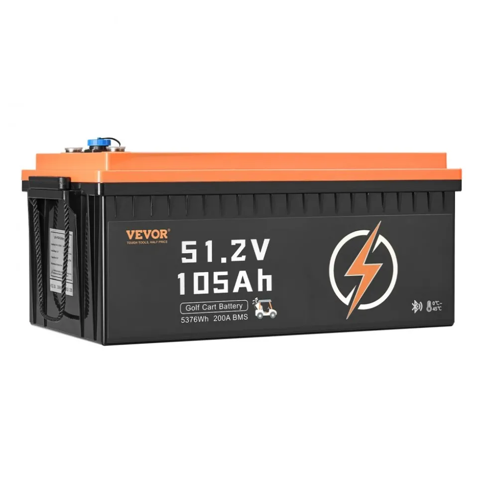 VEVOR 48V 105Ah Golf Cart Lithium Battery, 48 Volt Golf Cart Battery with 200A BMS, LCD Monitor and Mobile APP, LiFePO4 Battery with 600A Peak Current, 20A Charger and 4000+ Cycles, for Golf Carts