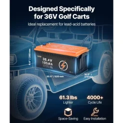 VEVOR 36V 105Ah Golf Cart Lithium Battery, 36 Volt Golf Cart Battery with 200A BMS, LCD Monitor and Mobile APP, LiFePO4 Battery with 600A Peak Current, ABS Shell and 4000+ Cycles, for Golf Carts
