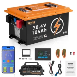 VEVOR 36V 105Ah Golf Cart Lithium Battery, 36 Volt Golf Cart Battery with 200A BMS, Touch Monitor and Mobile APP, LiFePO4 Battery with 600A Peak Current, 20A Charger and 4000+ Cycles, for Golf Carts