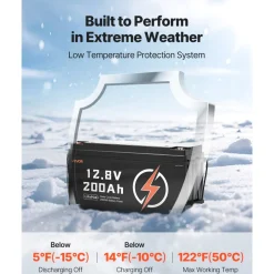 VEVOR 12V 200Ah LiFePO4 Battery, Up to 15000 Cycles, Deep Cycle Lithium Iron Phosphate Battery with Built-in BMS, Low Temperature Protection, 10 Years Lifetime, for Solar Off-Grid Home Energy Storage