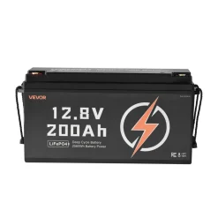 VEVOR 12V 200Ah LiFePO4 Battery, Up to 15000 Cycles, Deep Cycle Lithium Iron Phosphate Battery with Built-in BMS, Low Temperature Protection, 10 Years Lifetime, for Solar Off-Grid Home Energy Storage