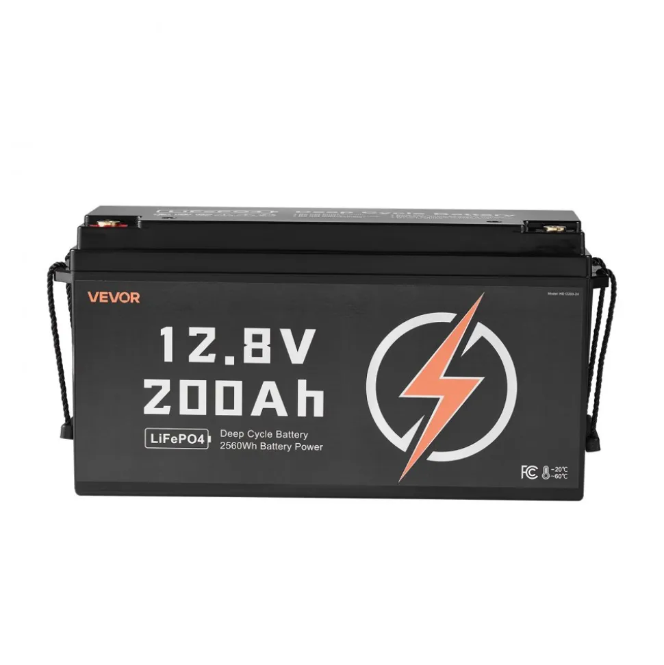 VEVOR 12V 200Ah LiFePO4 Battery, Up to 15000 Cycles, Deep Cycle Lithium Iron Phosphate Battery with Built-in BMS, Low Temperature Protection, 10 Years Lifetime, for Solar Off-Grid Home Energy Storage