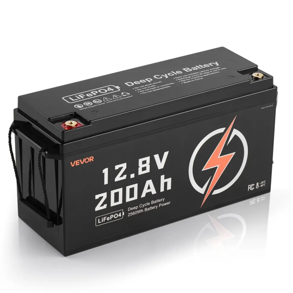 VEVOR 12V 200Ah LiFePO4 Battery, Up to 15000 Cycles, Deep Cycle Lithium Iron Phosphate Battery with Built-in BMS, Low Temperature Protection, 10 Years Lifetime, for Solar Off-Grid Home Energy Storage