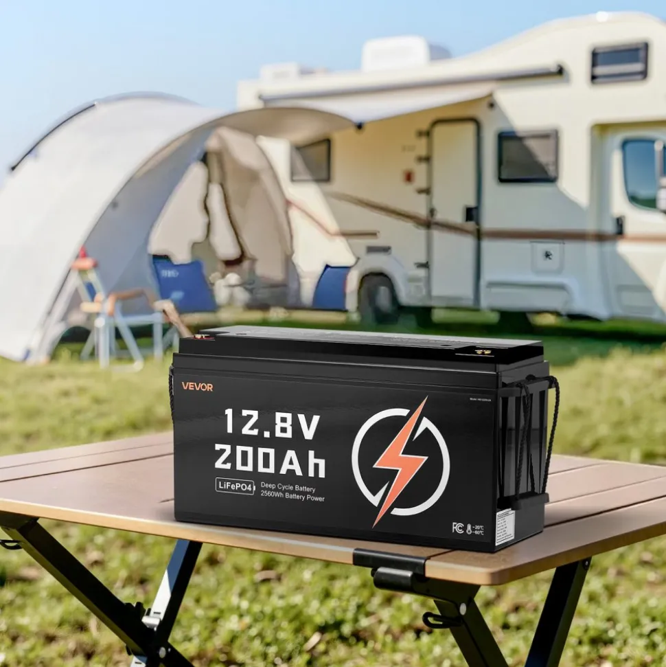 VEVOR 12V 200Ah LiFePO4 Battery, Up to 15000 Cycles, Deep Cycle Lithium Iron Phosphate Battery with Built-in BMS, Low Temperature Protection, 10 Years Lifetime, for Solar Off-Grid Home Energy Storage