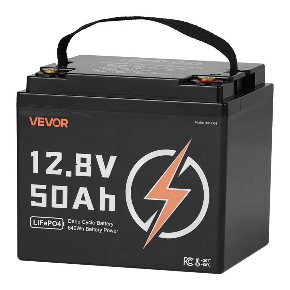 VEVOR 12V 50Ah LiFePO4 Battery, Up to 15000 Cycles, Deep Cycle Lithium Iron Phosphate Battery with Built-in BMS, Low Temperature Protection, 10 Years Lifetime, for Solar Off-Grid Home Energy Storage